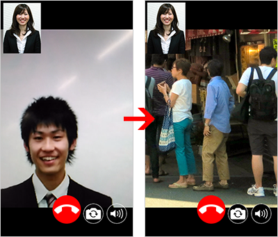 ビデオ通話時に背面／前面カメラ切り替え画像